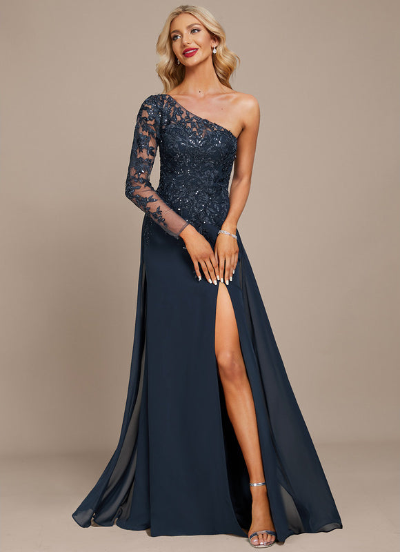Robe Élégante Une Épaule Paillettes - gallery 1