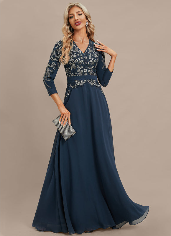 Robe Élégante Col V Brodée Nuit - gallery 4