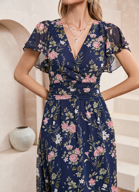 Robe Longue Fleurie Bleu Marine - gallery 2