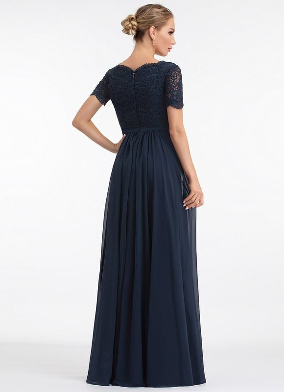 Robe Élégante Col V Brodée Nuit - gallery 1