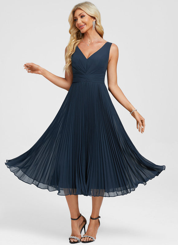 Robe Plissée Élégante Col V - gallery 5