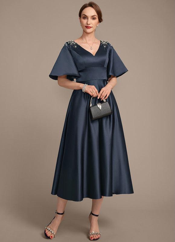 Robe Satinée Élégante Col V Poches - gallery 4