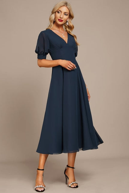 Robe Plissée Élégante Col V - gallery 1