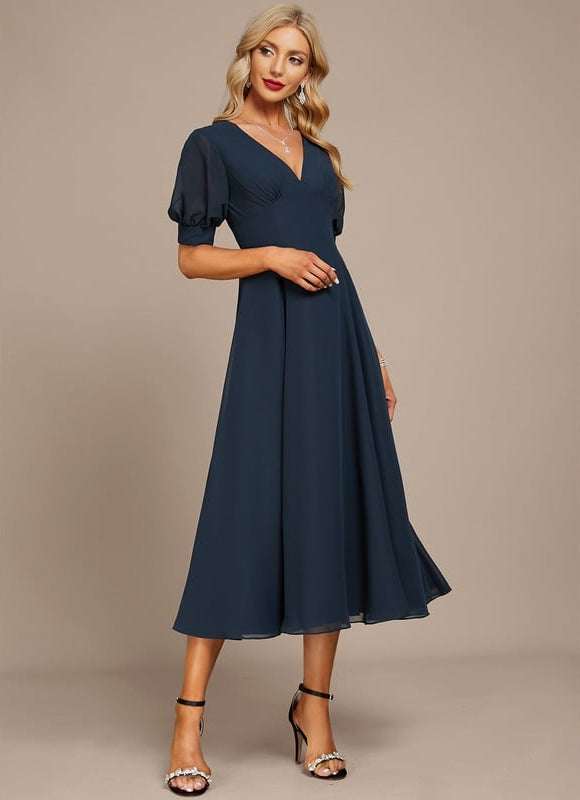 Robe Plissée Élégante Col V - gallery 1