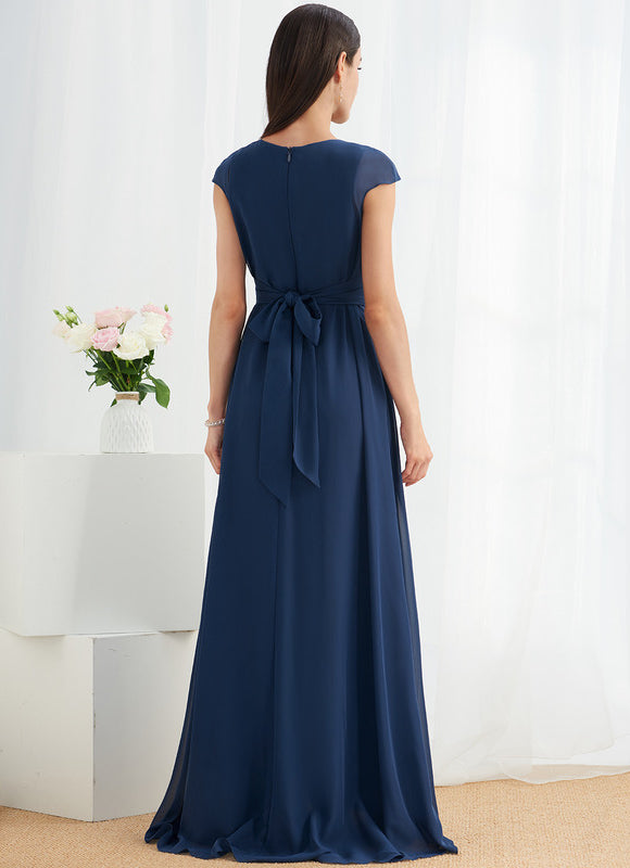 Robe Longue Mousseline Bleu Marine Été - gallery 5