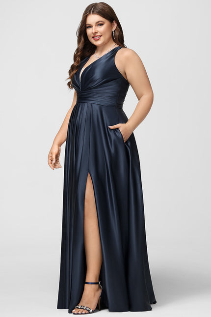 Robe Satinée Élégante Fendue Col V - gallery 9