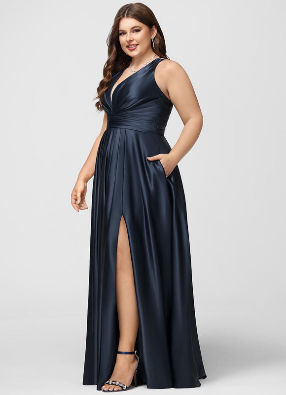 Robe Satinée Élégante Fendue Col V - gallery 9