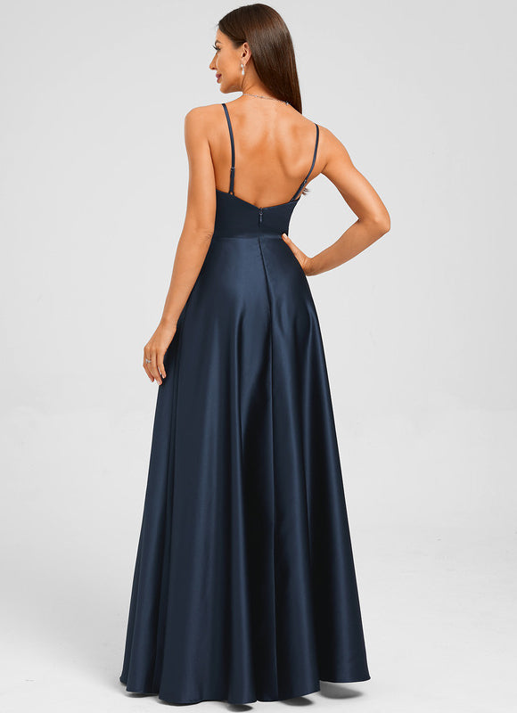 Robe Longue Bleu Marine Fendue - gallery 1