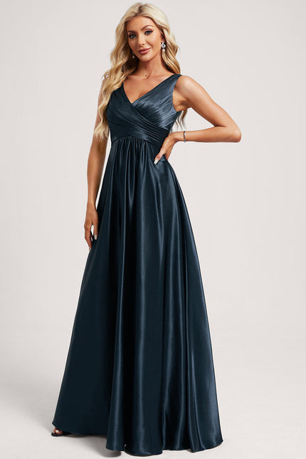 Robe Satinée Élégante Col V Longue - gallery 3