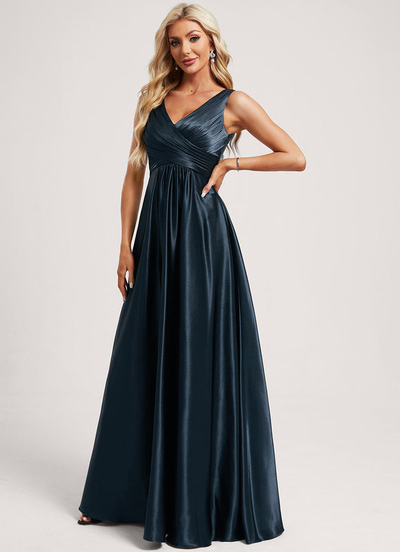 Robe Satinée Élégante Col V Longue - gallery 3