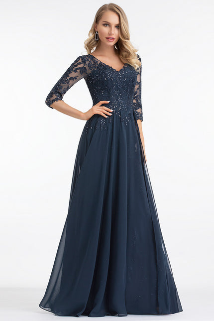Robe Mère Mariée Bleu Marine Paillettes - gallery 3