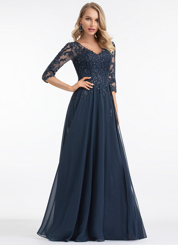 Robe Mère Mariée Bleu Marine Paillettes - gallery 3