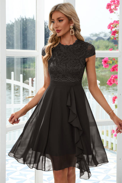 Robe Chic Dentelle Volants Bleu - gallery 9