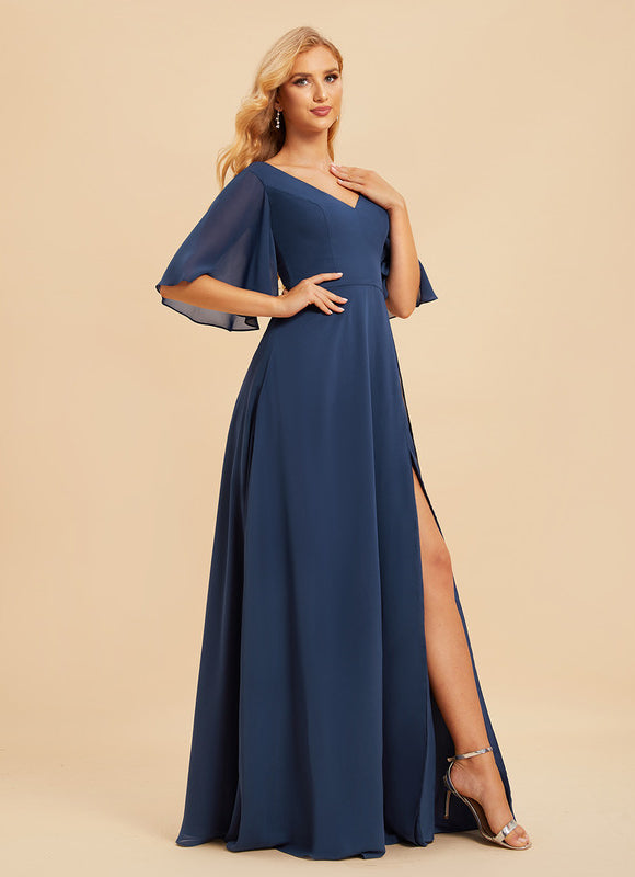 Robe Longue Chic Col V Fendue - gallery 3