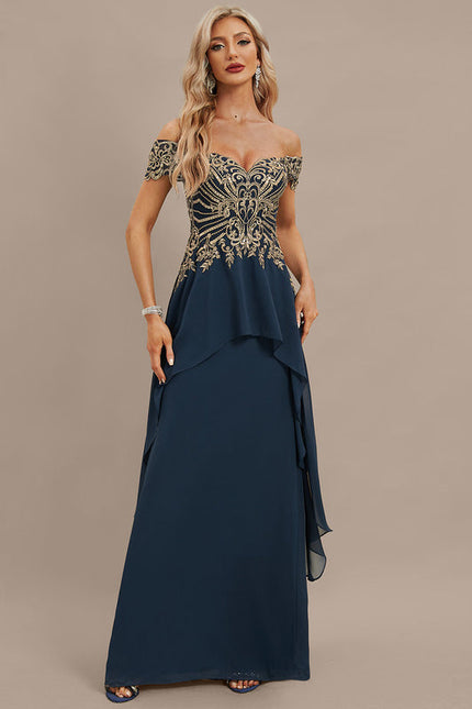 Robe Élégante Paillettes Col Off-Shoulder