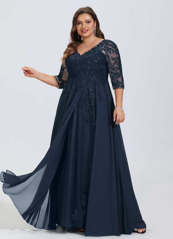 Robe Mère Mariée Bleu Marine Paillettes - gallery 5