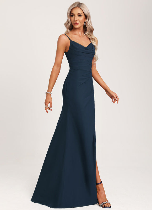 Robe Élégante Fendue Col Bénitier - gallery 1