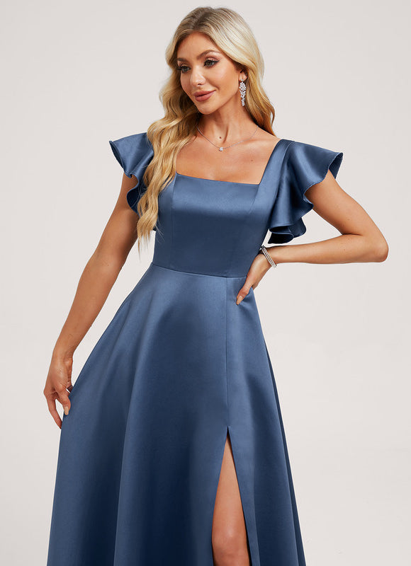 Robe Satinée Élégante Col Carré Volants - gallery 3