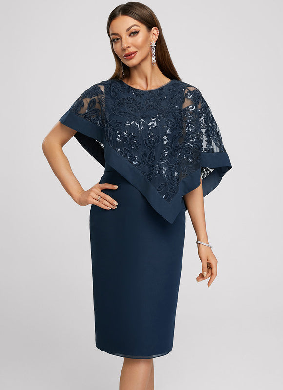 Robe Élégante Paillettes Col Cape - gallery 3