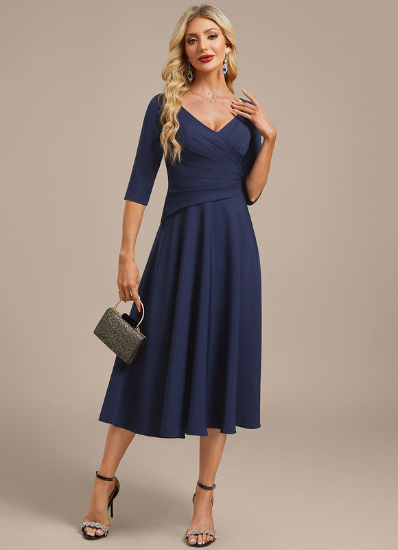 Robe Évasée Bleu Marine - gallery 4