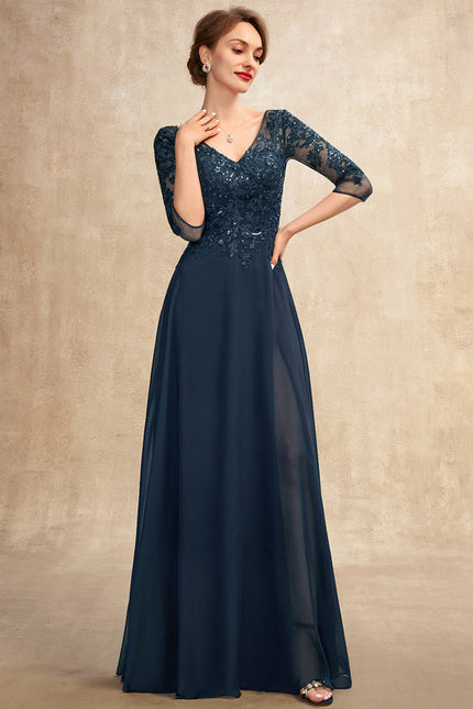 Robe Mère Mariée Bleu Marine Paillettes - gallery 1