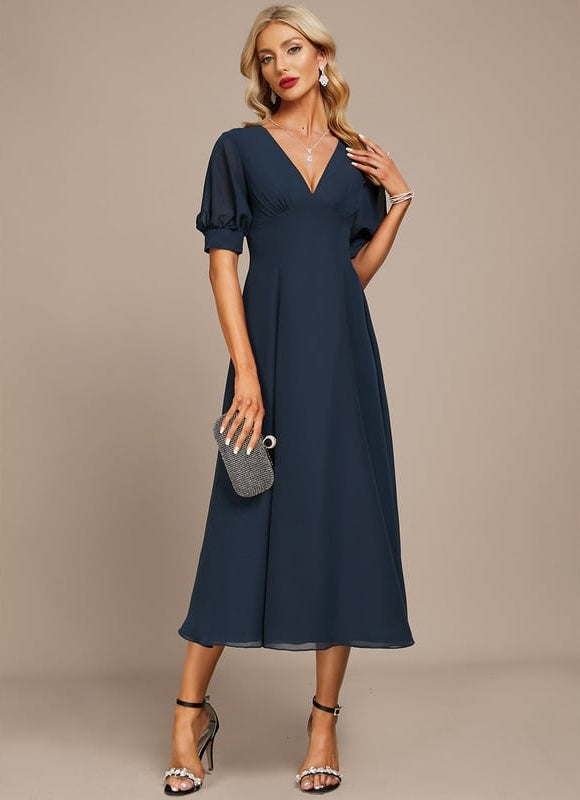 Robe Plissée Élégante Col V - gallery 3
