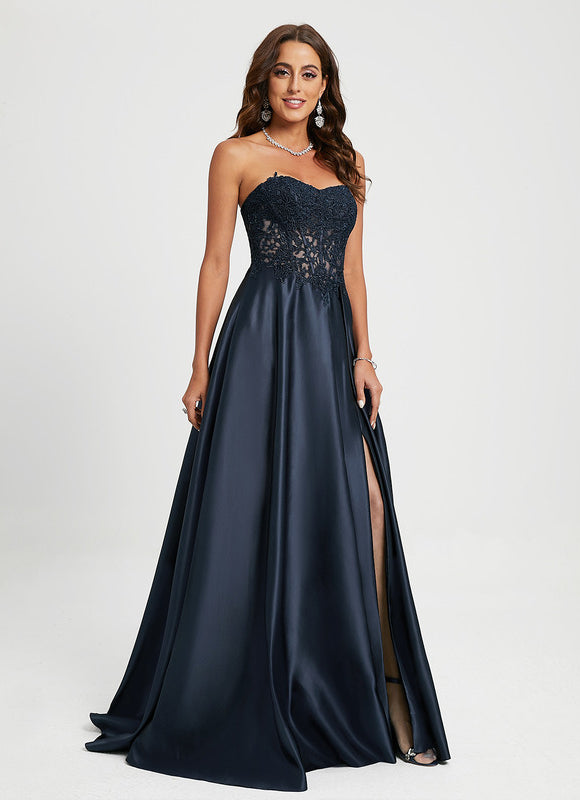 Robe Satinée Élégante Traîne Haute - gallery 1