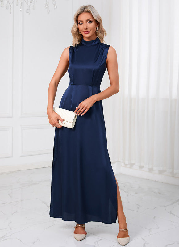 Robe Satinée Élégante Col Montant - gallery 1