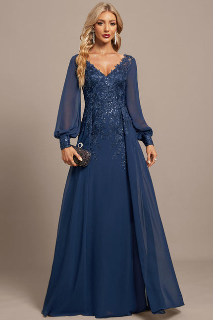 Robe Élégante Longue Paillettes Bleu - gallery 1