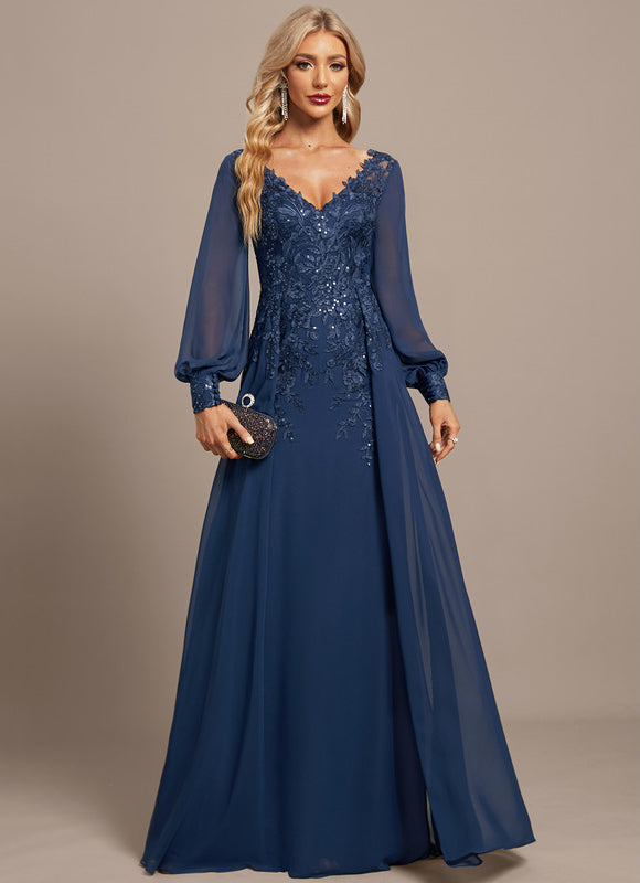Robe Élégante Longue Paillettes Bleu - gallery 1