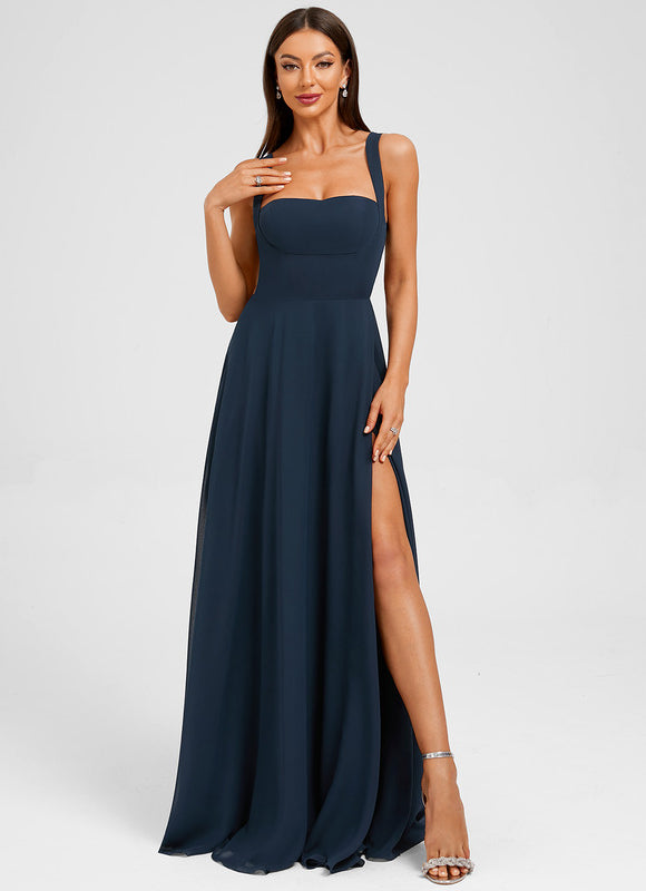 Robe Longue Mousseline Bleu Marine