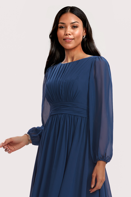 Robe Mousseline Élégante Col Rond - gallery 2