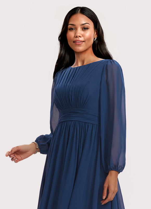 Robe Mousseline Élégante Col Rond - gallery 2