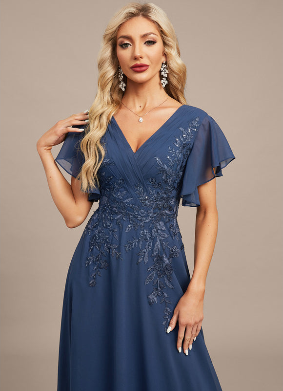 Robe Élégante Col V Volants Paillettes - gallery 1