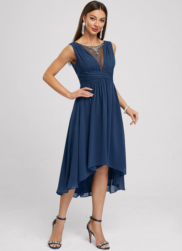 Robe Cocktail Chic Strass Asymétrique - gallery 4