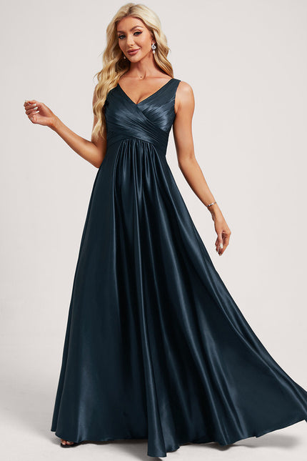 Robe Satinée Élégante Col V Longue - gallery 2