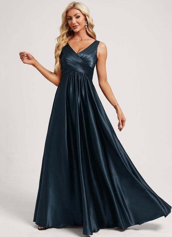 Robe Satinée Élégante Col V Longue - gallery 2