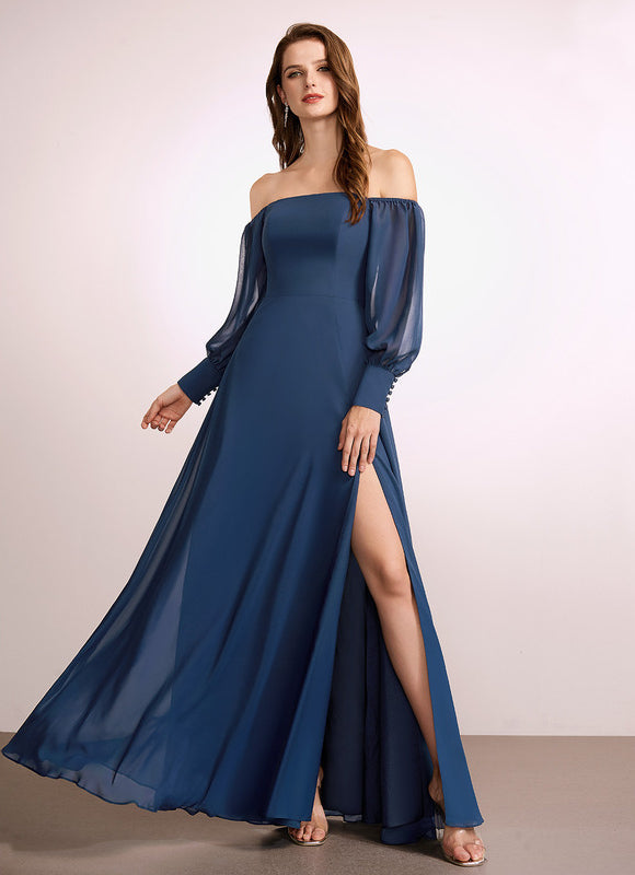 Robe Longue Dos Nu Bleu Marine - gallery 3