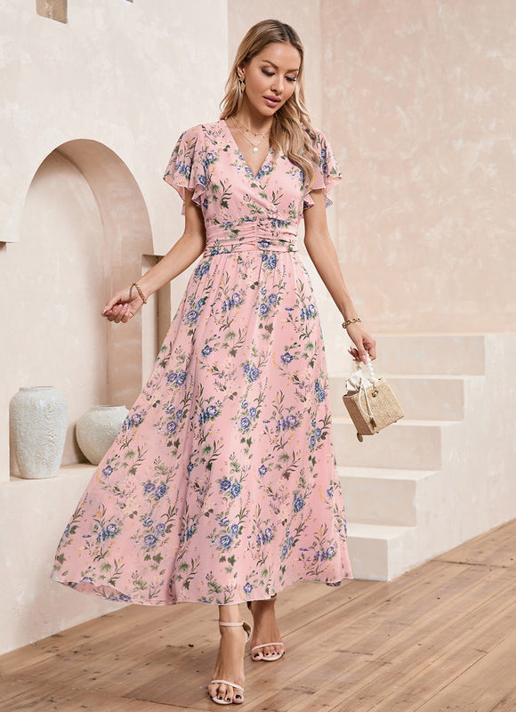 Robe Longue Fleurie Bleu Marine - gallery 8
