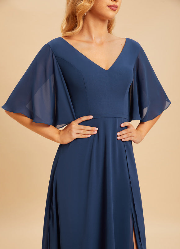 Robe Longue Chic Col V Fendue - gallery 5