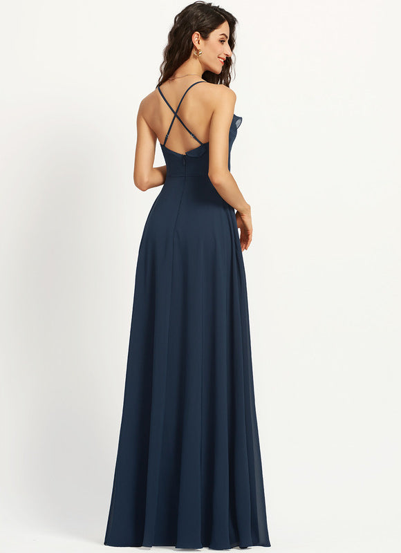 Robe Longue Chic Col V Fendue - gallery 4
