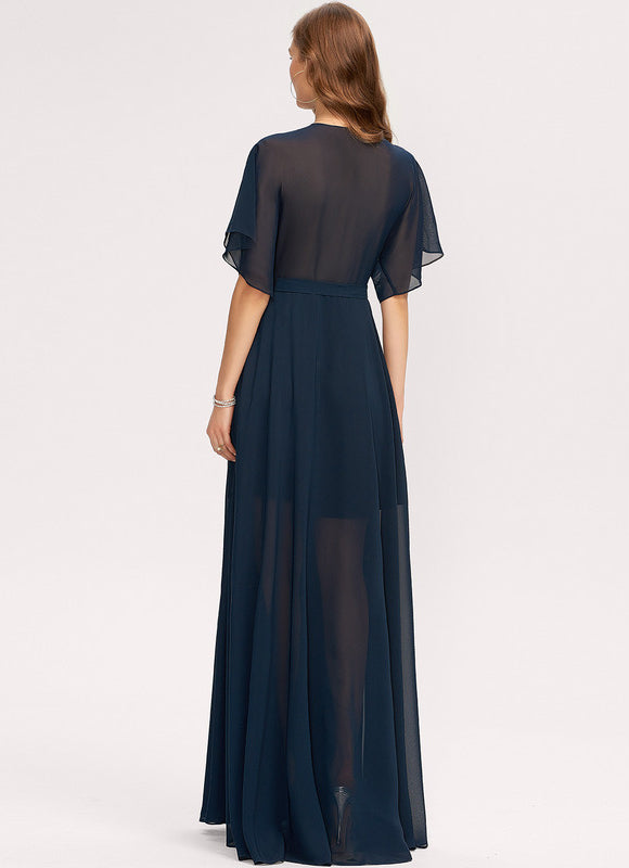 Robe Longue Chic Col V Fendue - gallery 3