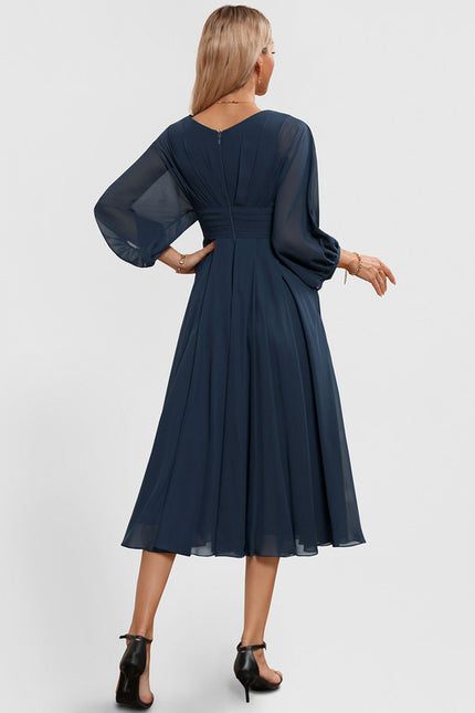 Robe Trapèze Fleurie Bleu Marine - gallery 4