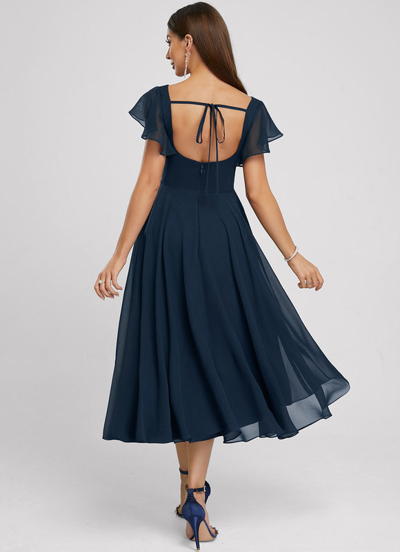 Robe Cocktail Chic Col Carré Volants - gallery 2