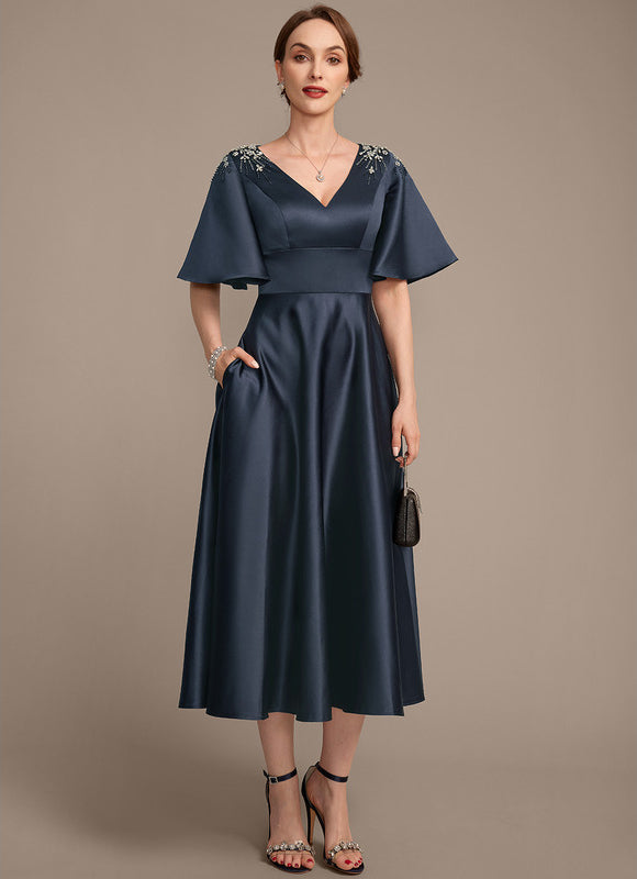 Robe Satinée Élégante Col V Poches - gallery 5