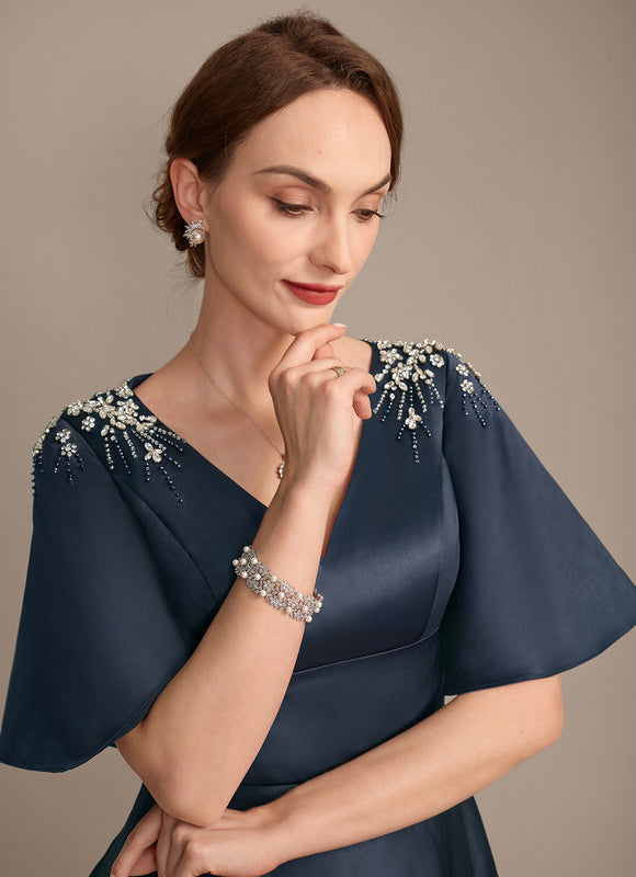 Robe Satinée Élégante Col V Poches - gallery 1