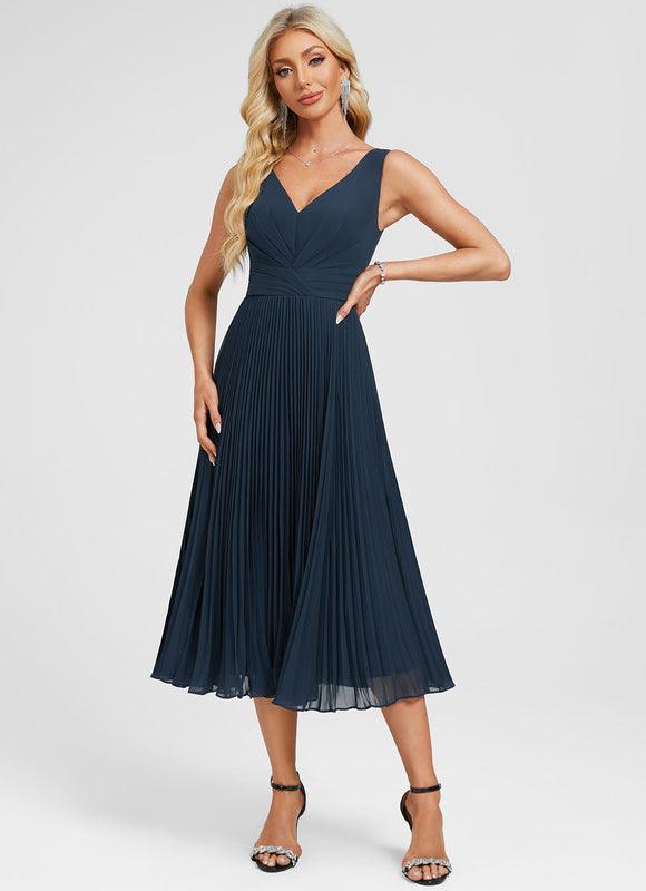 Robe Plissée Élégante Col V - gallery 4