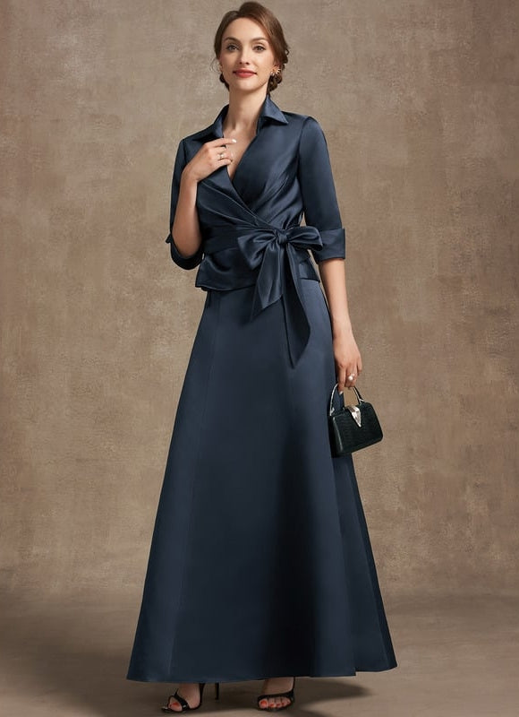 Robe Satinée Élégante Col Nœud - gallery 3