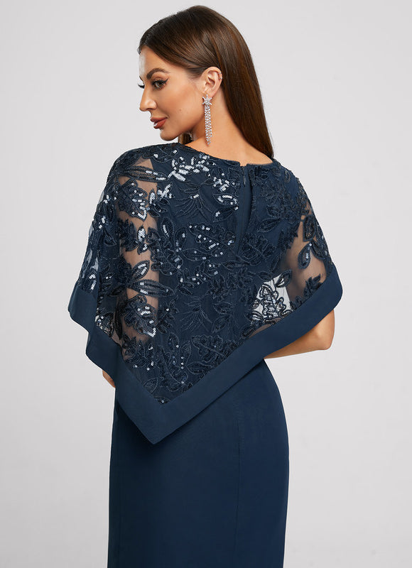 Robe Élégante Paillettes Col Cape - gallery 5