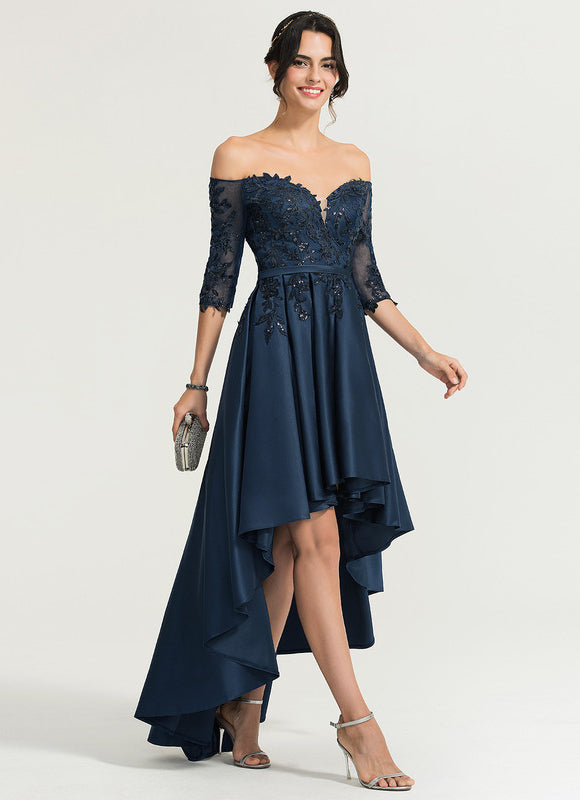 Robe De Soirée Chic Asymétrique Bleu - gallery 2